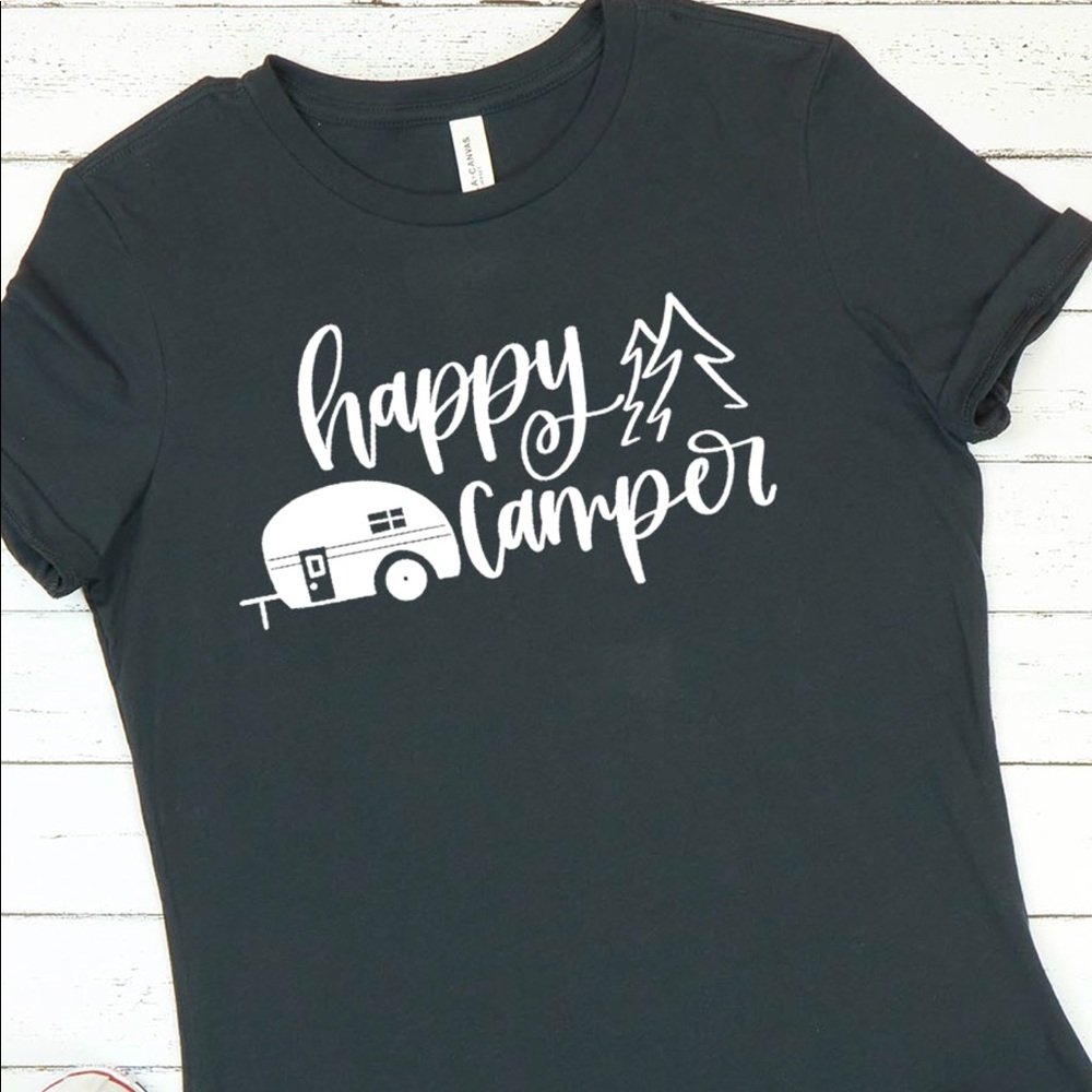 Happy Camper Shirt | Crew Neck  | Gift For Nature Lover |  Black NWT